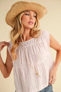 Aemi+Co Ruched Striped Round Neck Sleeveless Top - Brittney MADE
