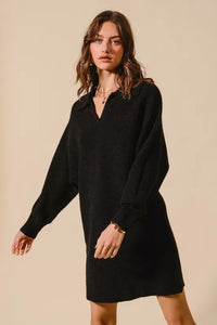 SO ME Ribbed Knit Collar Neck Dress - Brittney MADE