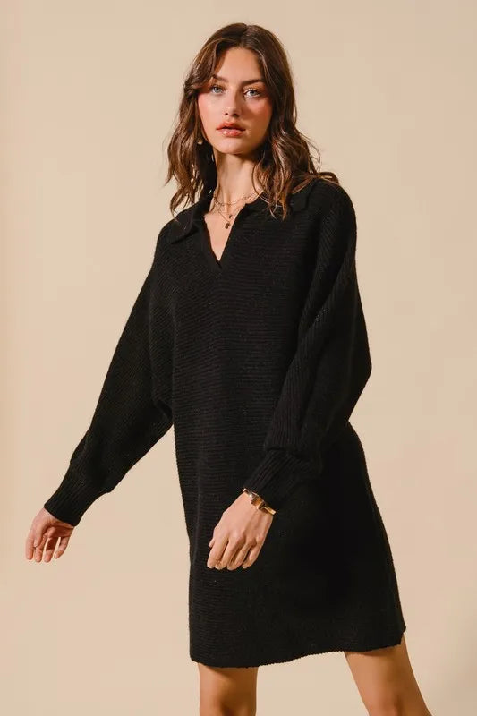 SO ME Ribbed Knit Collar Neck Dress - Brittney MADE