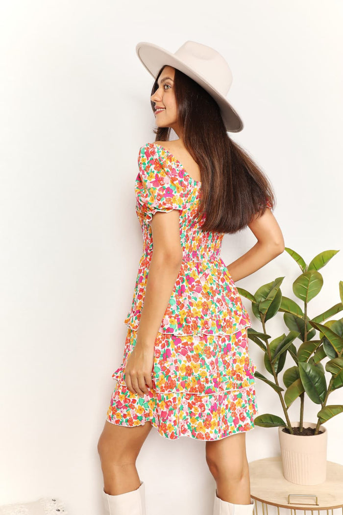 Devine Smocked Sweetheart Neck Flounce Sleeve Mini Dress - Brittney MADE