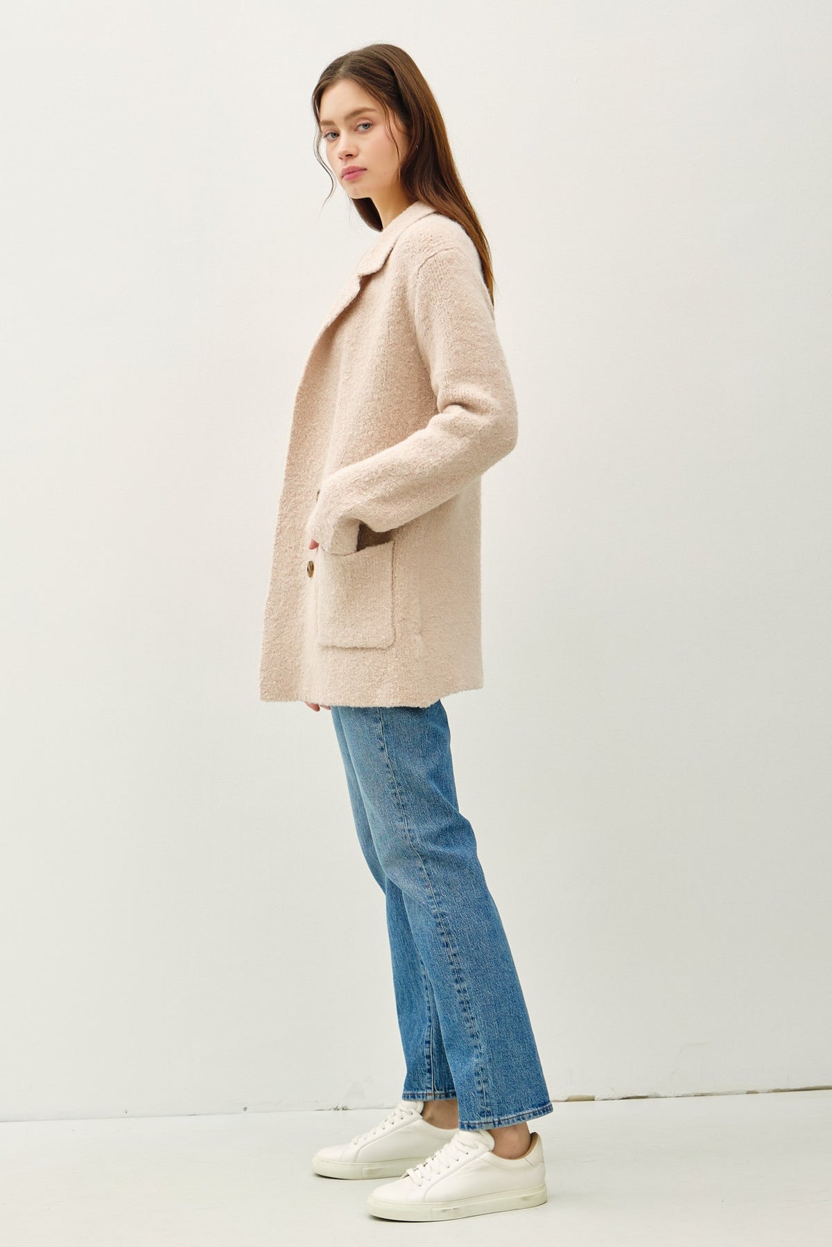 Be Cool Textured Double-Breasted Coat with Pockets - Brittney MADE