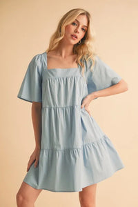 Aemi + Co Square Neck Half Sleeve Tiered Dress - Brittney MADE