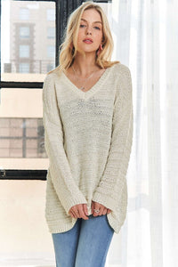 ADORA V-Neck Drop Shoulder Long Sleeve Sweater - Brittney MADE