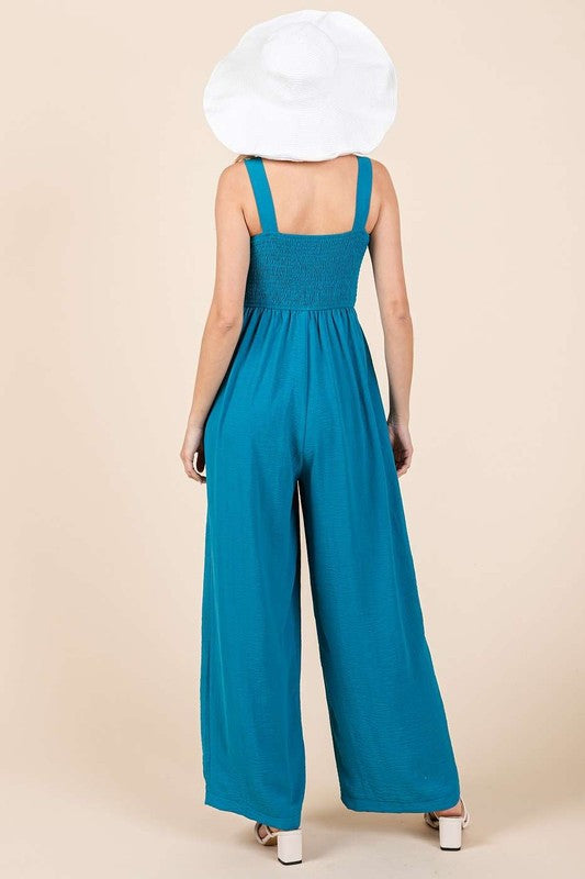 Mittoshop Smocked Wide Strap Wide Leg Overalls - Brittney MADE