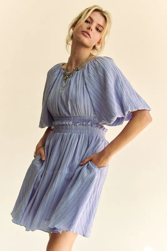 Davi & Dani Back Button Puff Sleeve Mini Dress - Brittney MADE