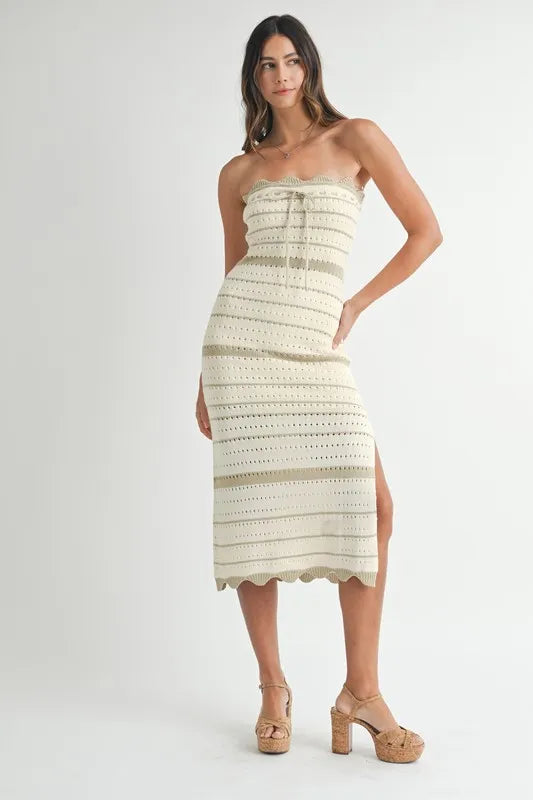 MABLE Contrast Striped Crochet Knit Midi Dress - Brittney MADE