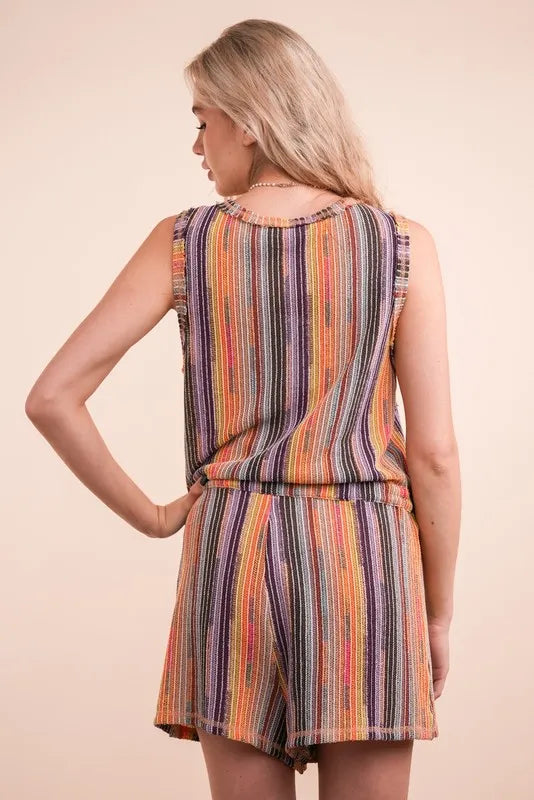 VERY J Crochet Multi Color Striped Casual Summer Romper - Brittney MADE