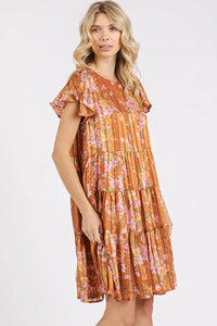 Mittoshop Flower Print Round Neck Flutter Sleeve Tiered Dress - Brittney MADE