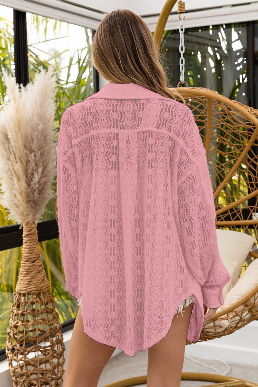 BiBi Oversized Lace Shacket with Front Pockets - Brittney MADE
