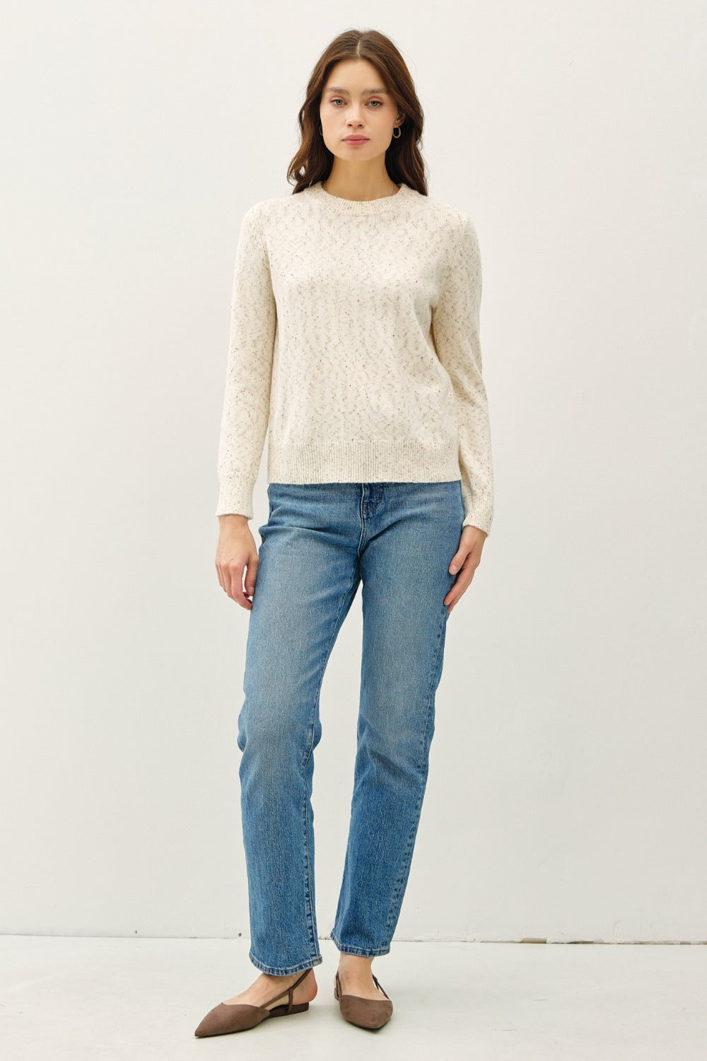 Be Cool Heathered Round Neck Long Sleeve Sweater - Brittney MADE