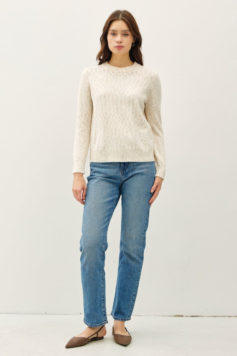 Be Cool Heathered Round Neck Long Sleeve Sweater - Brittney MADE