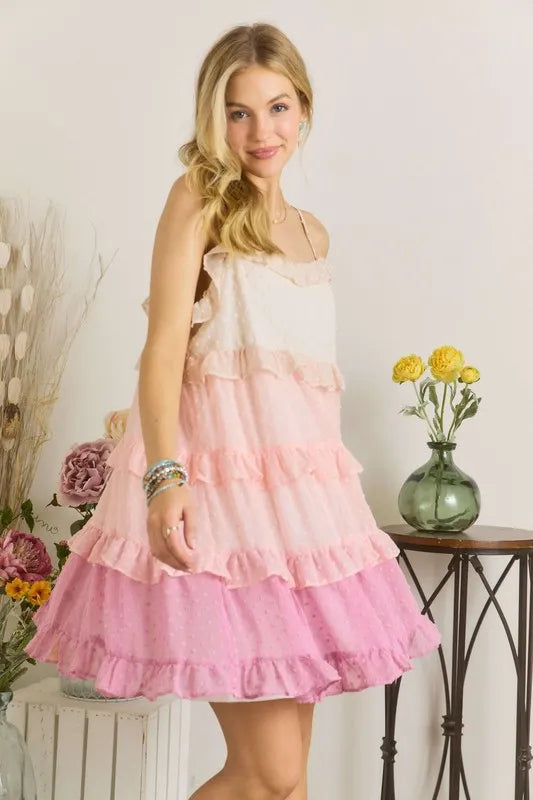 ADORA Swiss Dot Ruffled Tiered Mini Dress - Brittney MADE