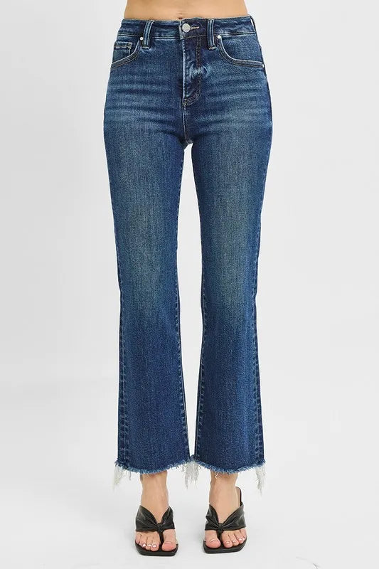 RISEN Full Size Tummy Control High Rise Crop Straight Raw Cut Hem Jeans Plus Size - Brittney MADE