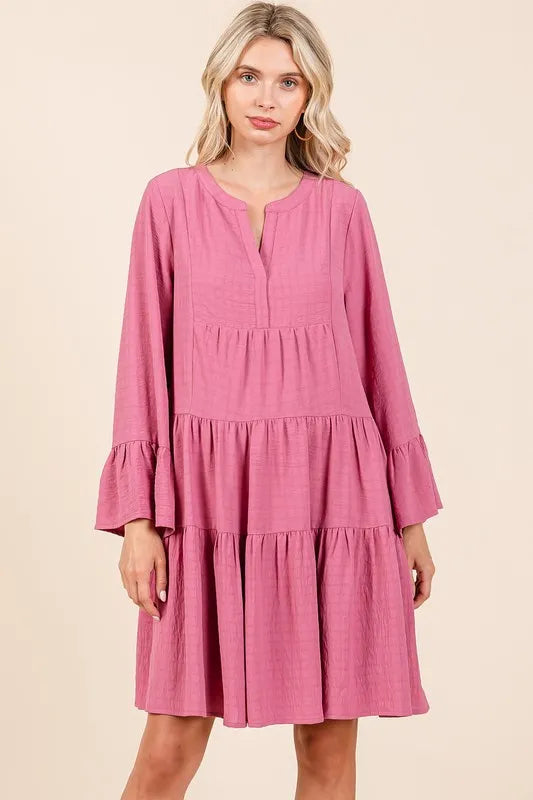 Mittoshop Tiered Notched Flare Sleeve Dress - Brittney MADE
