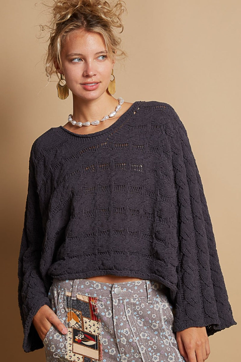 POL Round Neck Cable Knit Cropped Sweater - Brittney MADE