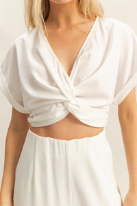 HYFVE Twisted Front Short Sleeve Top and Wide Leg Pants Set - Brittney MADE