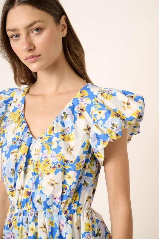Mittoshop Floral V-Neck Cap Sleeve Mini Dress - Brittney MADE