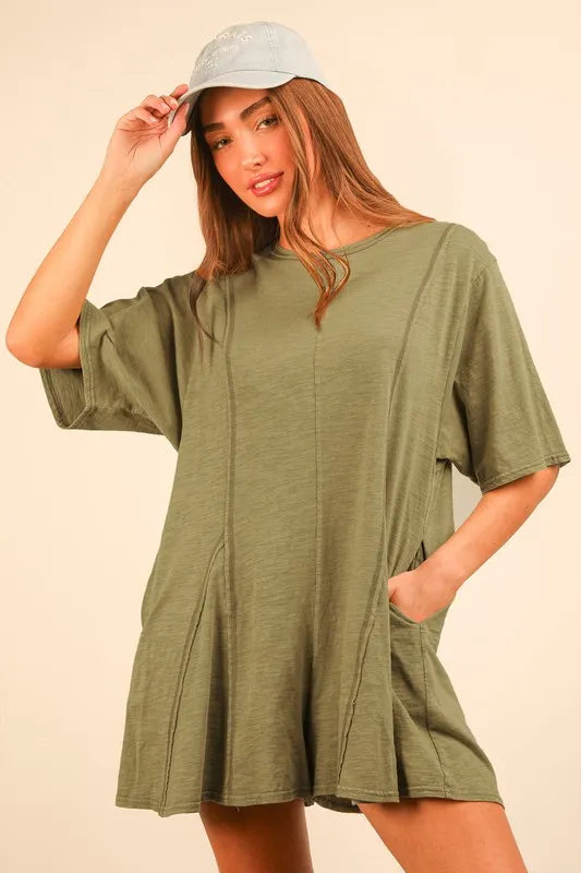 VERY J Mineral Washed Oversized Knit Comfy Romper - Brittney MADE