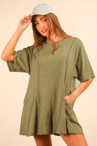 VERY J Mineral Washed Oversized Knit Comfy Romper - Brittney MADE