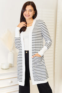 Double Take Striped Open Front Longline Cardigan - Brittney MADE