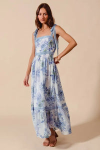 SO ME Floral Print Flowy Maxi Dress with Lace Ribbon Tie - Brittney MADE