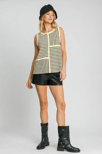 Umgee Round Neck Texture Striped Tank - Brittney MADE