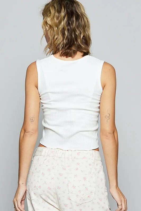POL Eyelet Stud Detail Scoop Neck Cropped Tank - Brittney MADE