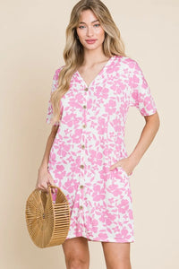 BOMBOM Floral Button Down Mini Dress - Brittney MADE