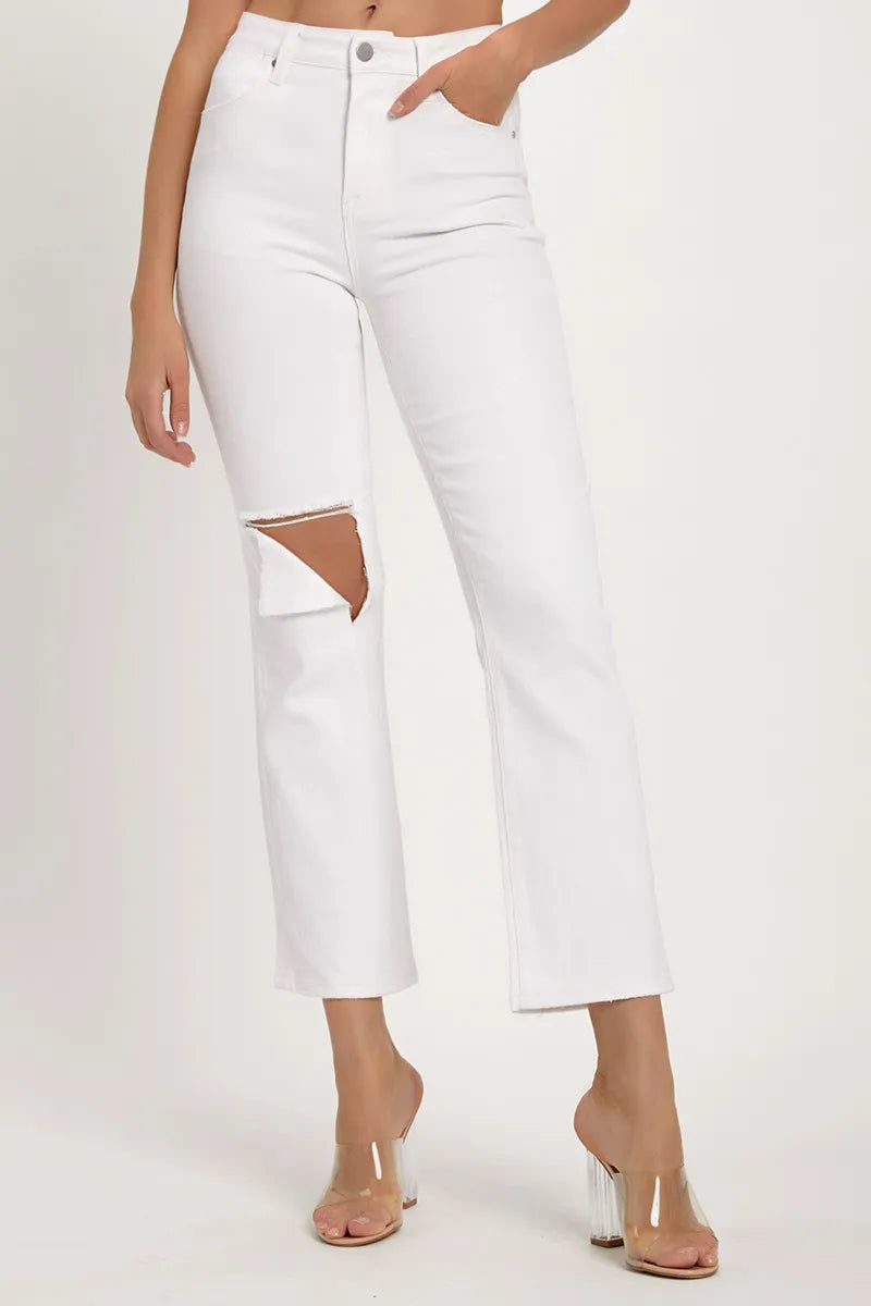 RISEN Full Size Distressed Cropped Straight Jeans - Brittney MADE