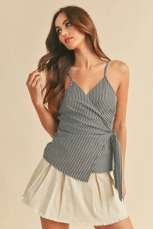 Aemi + Co Side Knotted Surplice Striped Cami - Brittney MADE