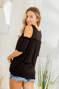 Heimish Full Size Frill Round Neck Cold Shoulder T-Shirt Plus Size - Brittney MADE