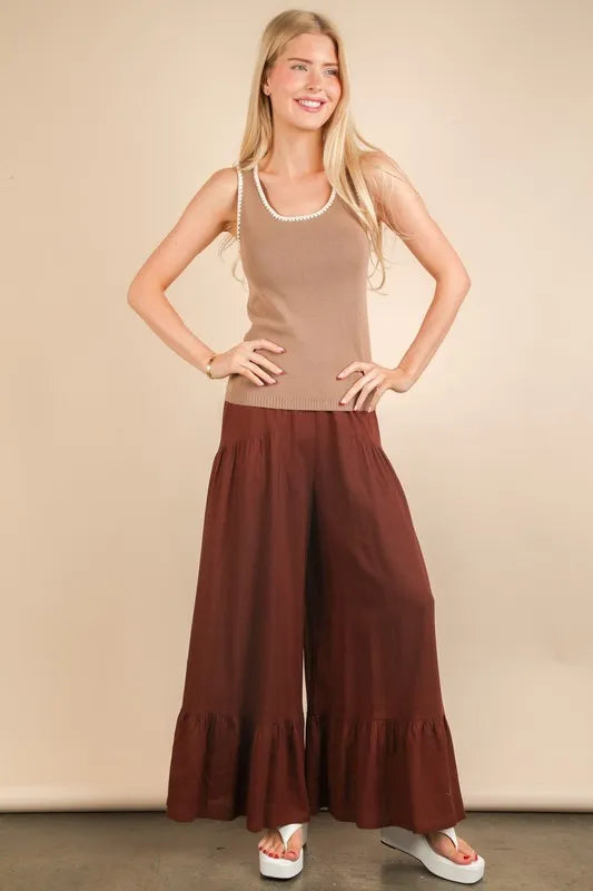 VERY J Palazzo Elastic Waist Comfy Pants - Brittney MADE