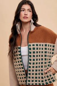 Annie Wear Plaid Zip Up Drop Shoulder Sherpa Jacket - Brittney MADE