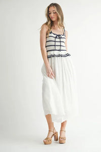 MABLE Crochet Stripe Knit Eyelet Mix Midi Dress - Brittney MADE