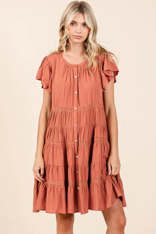 Mittoshop Lace Detail Ruffled Button Down Tiered Dress - Brittney MADE