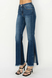 RISEN Full Size High Rise Side Shadow Seam Detail Slit Flare Jeans - Brittney MADE