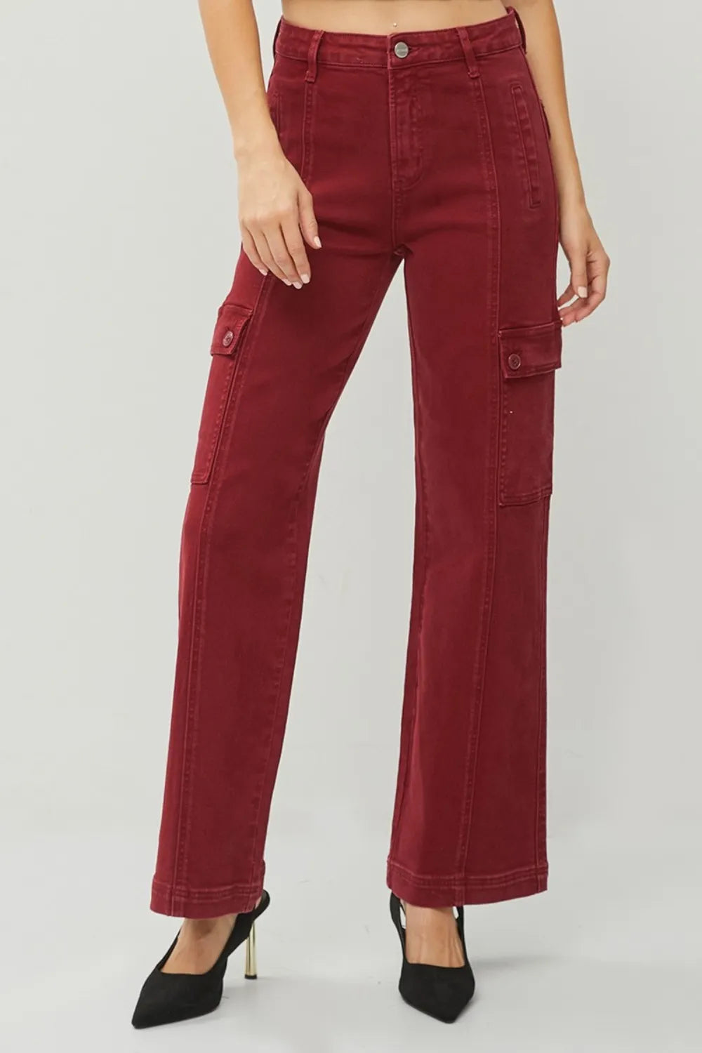 RISEN Full Size High Rise Wide Leg Cargo Jeans - Brittney MADE