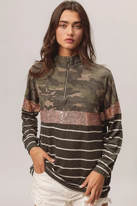 BiBi Camouflage French Terry Knit Top - Brittney MADE