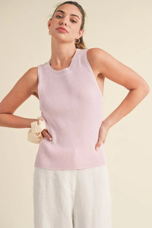 Aemi + Co Ribbed Round Neck Knit Tank - Brittney MADE