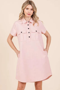 Mittoshop Button Detail Collared Neck Short Sleeve Shirt Dress - Brittney MADE