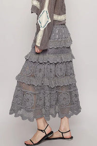 POL Crochet Lace Ruffled Midi Skirt - Brittney MADE