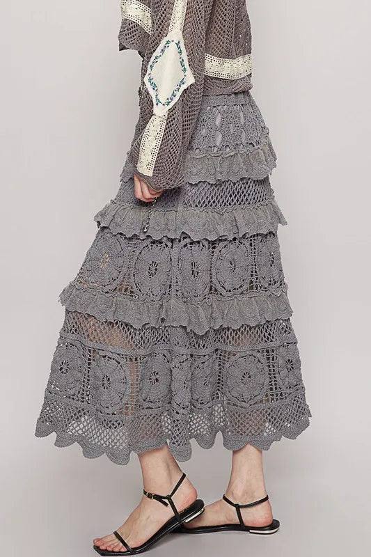 POL Crochet Lace Ruffled Midi Skirt - Brittney MADE