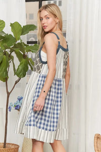 ADORA Patchwork Button Front Mini Dress - Brittney MADE