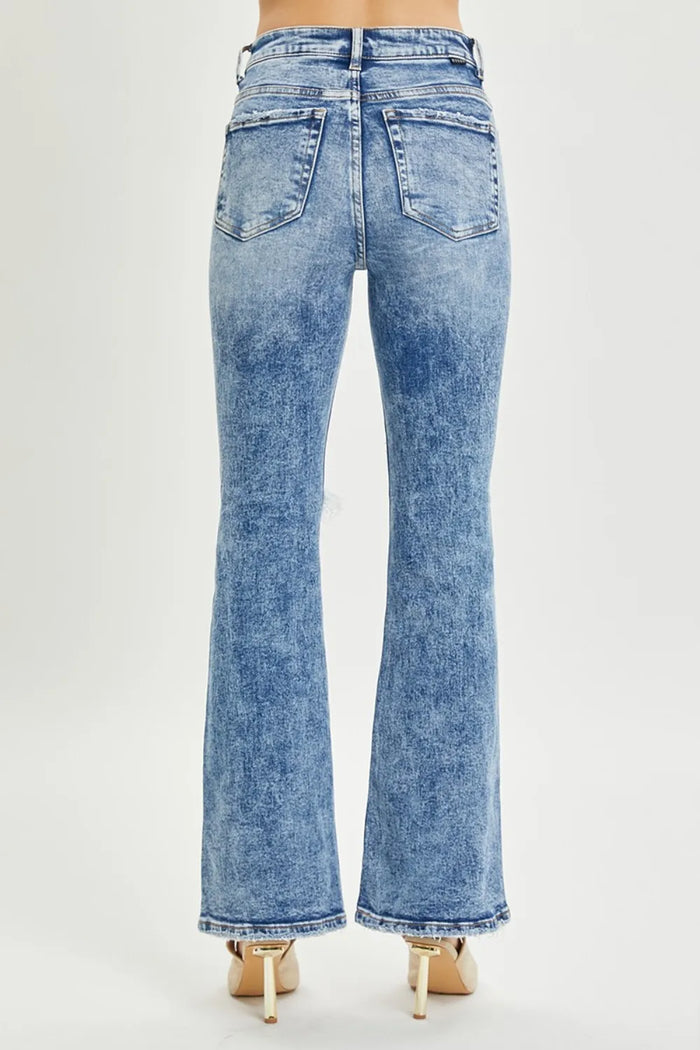 RISEN Full Size High Rise Distressed Flare Jeans - Brittney MADE