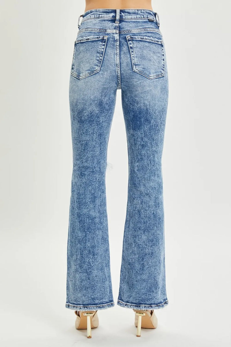RISEN Full Size High Rise Distressed Flare Jeans - Brittney MADE