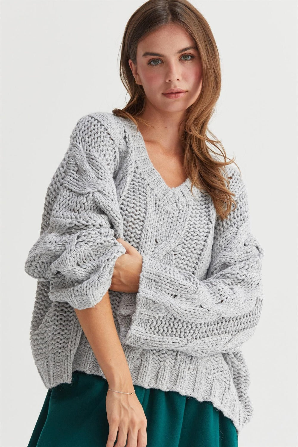 HYFVE Cable Knit V-Neck Sweater - Brittney MADE
