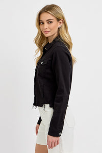 RISEN Full Size Irregular Fray Hem Button Up Denim Jacket Plus Size - Brittney MADE