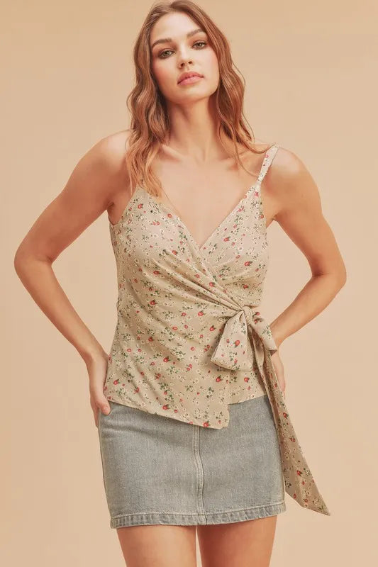 Aemi + Co Ditsy Floral Surplice Adjustable Straps Cami - Brittney MADE