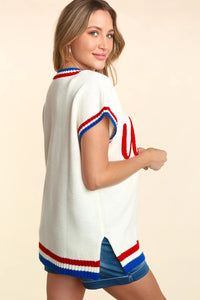 Haptics Letter Embroidery Slit Knit Top - Brittney MADE