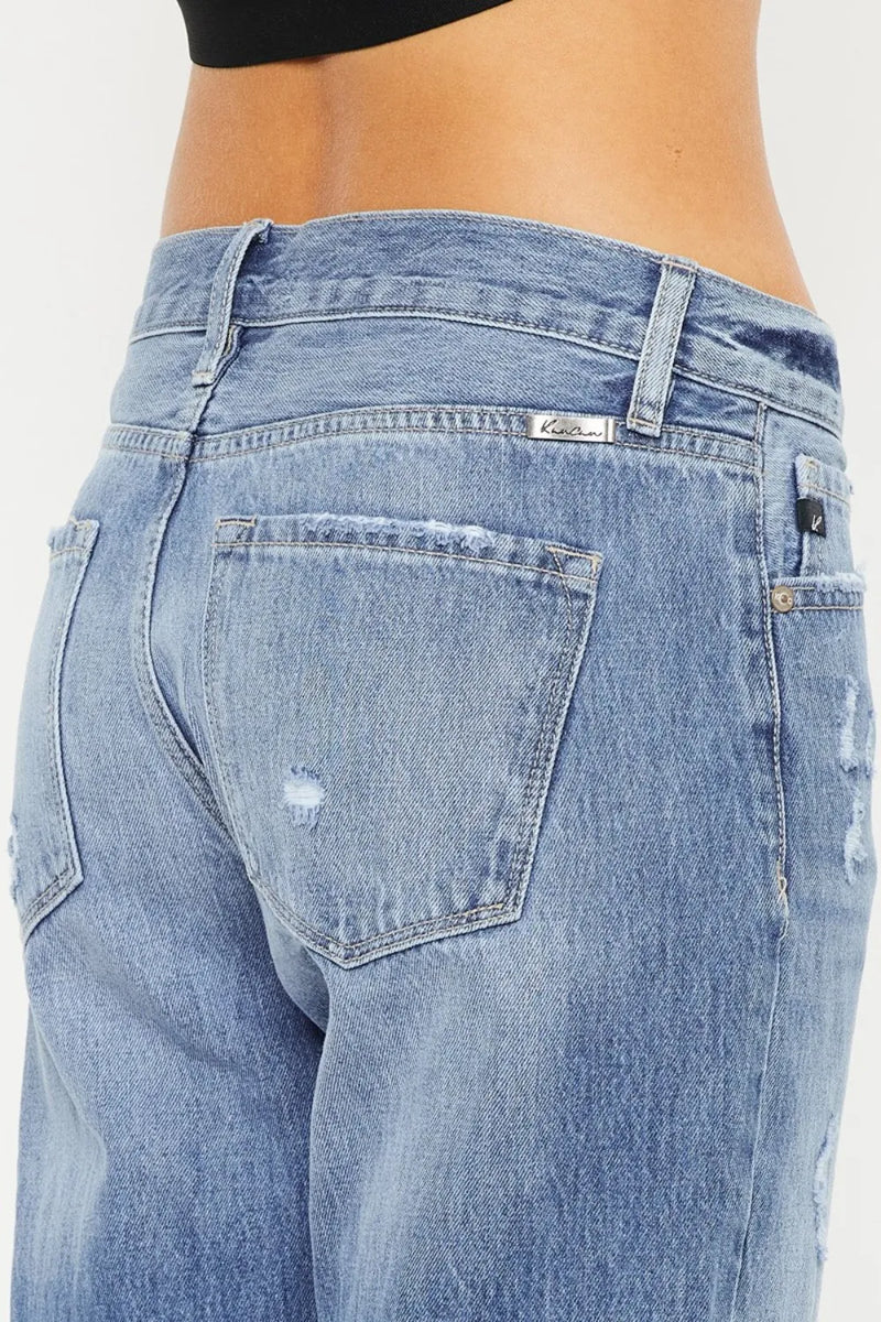 Kancan Mid Rise Distressed Straight Jeans - Brittney MADE